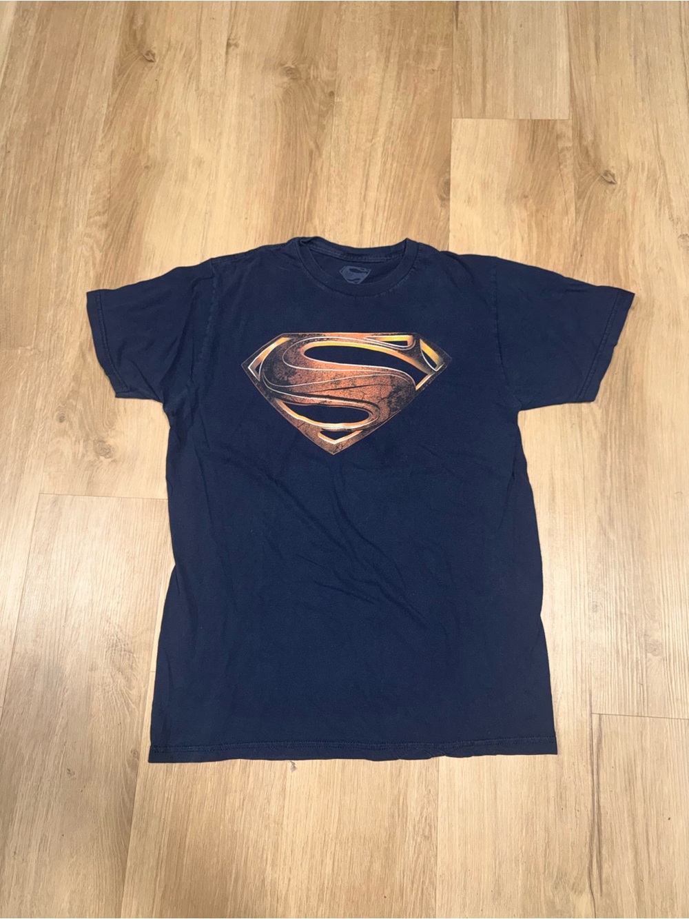 DC Comics Navy Tee with Metallic Orange Superman Emblem